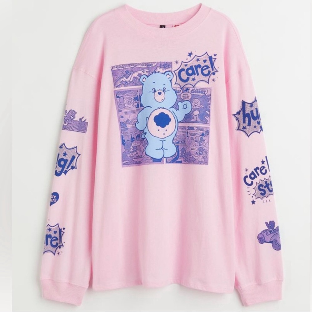 H&M Pink and Blue Graphic Long Sleeve Tee